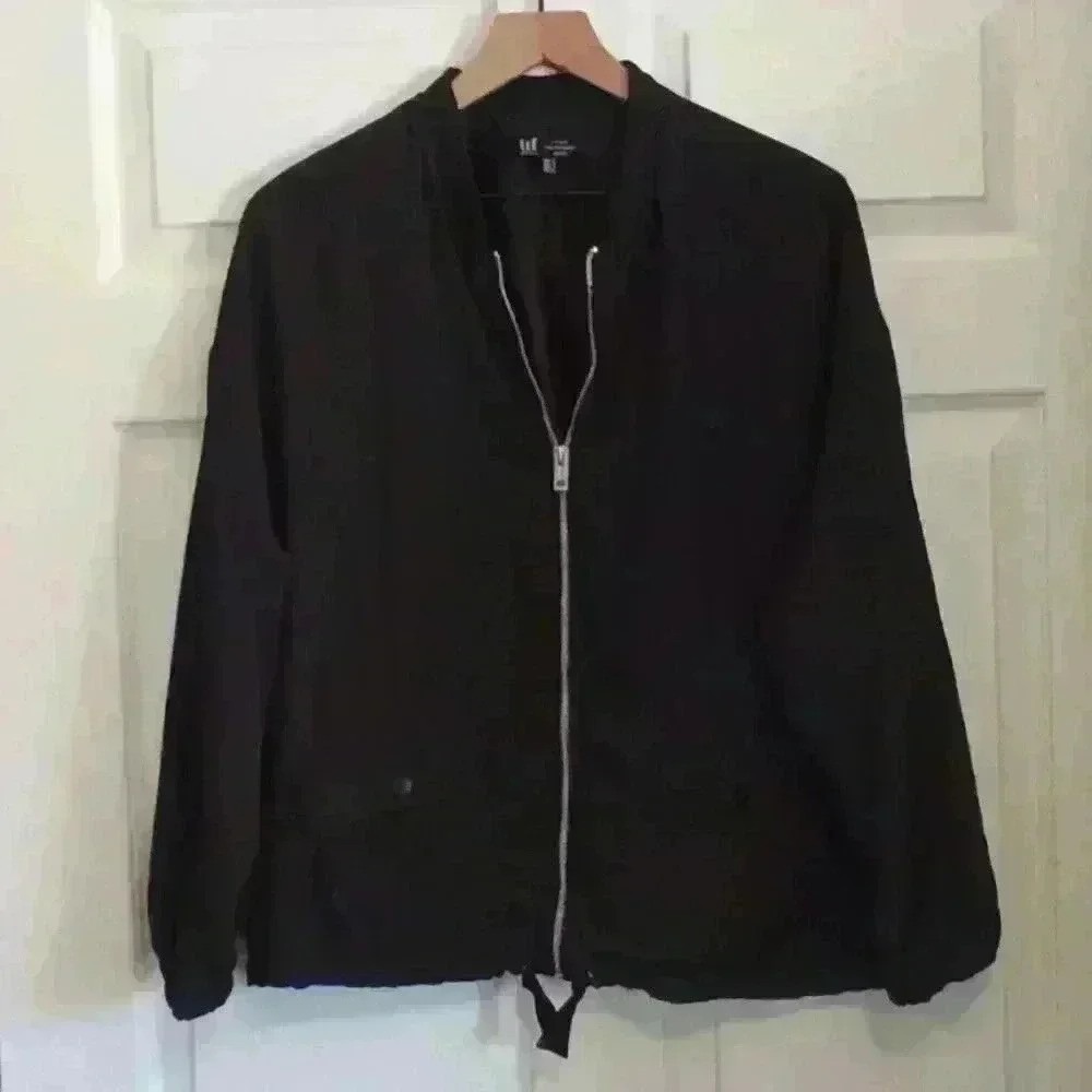 Zara Womens TRF Full Zip Ruched Collar Bomber Jacket Size S Black